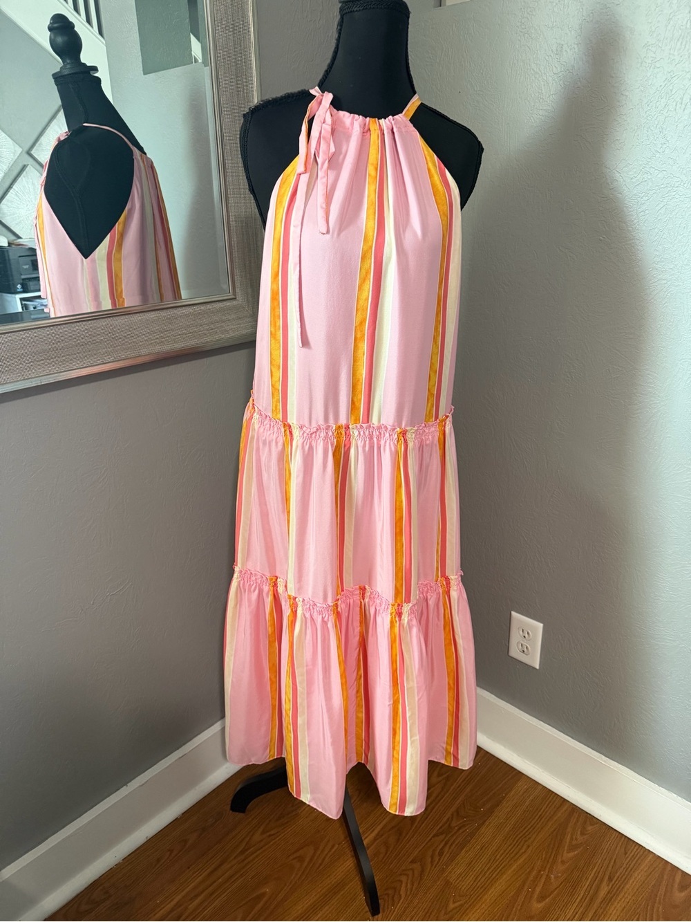 NWT Club Monaco Amirra Candy Striped silk midi coquette Barbie cottage dress 0 - Picture 2 of 9